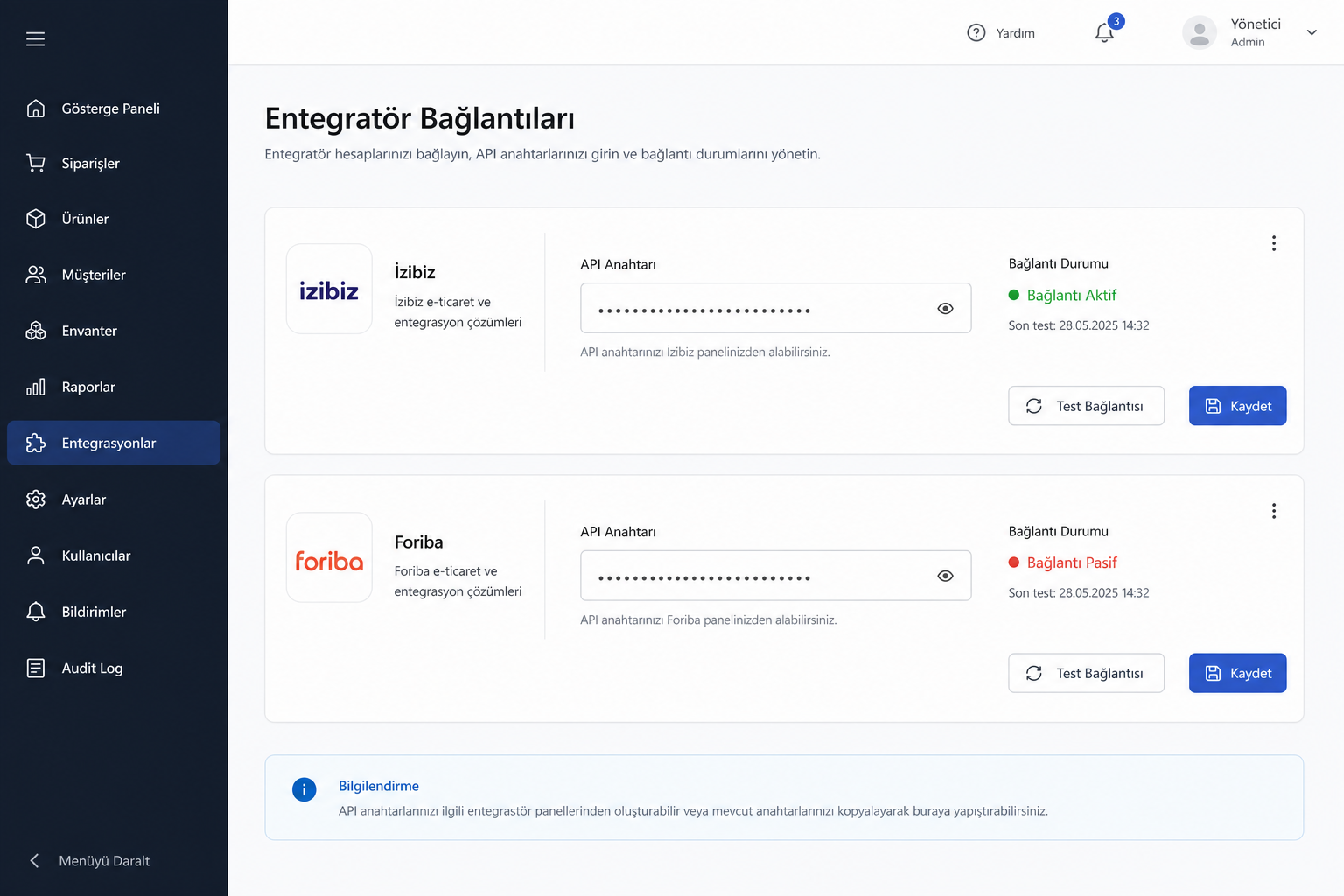 Entegratör Bağlantıları