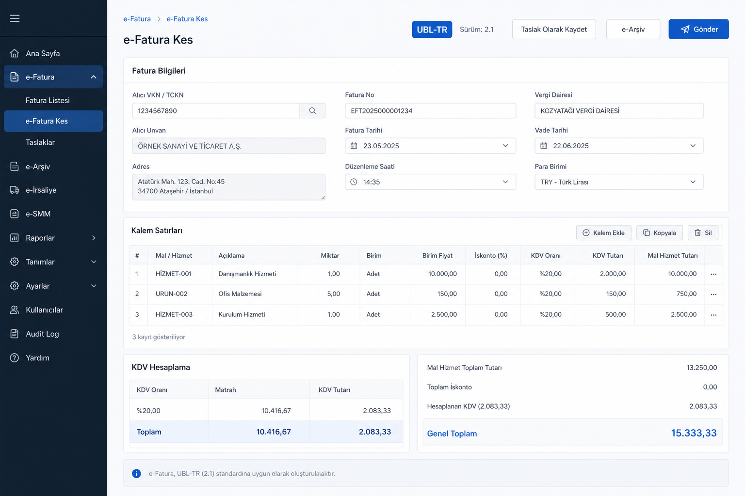 e-Fatura Kesim Ekranı